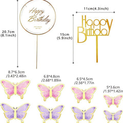 22pcs Golden Edge 3D Butterfly Cupcake Topper Girls Women's Birthday Cake Decor