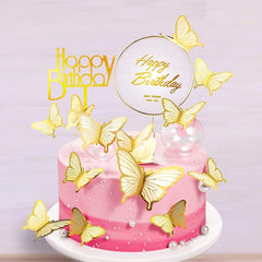 22pcs Golden Edge 3D Butterfly Cupcake Topper Girls Women's Birthday Cake Decor