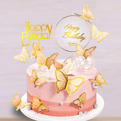 22pcs Golden Edge 3D Butterfly Cupcake Topper Girls Women's Birthday Cake Decor