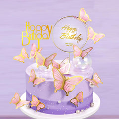 22pcs Golden Edge 3D Butterfly Cupcake Topper Girls Women's Birthday Cake Decor