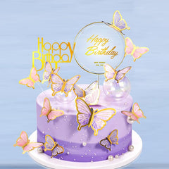 22pcs Golden Edge 3D Butterfly Cupcake Topper Girls Women's Birthday Cake Decor