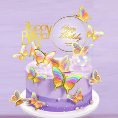 22pcs Golden Edge 3D Butterfly Cupcake Topper Girls Women's Birthday Cake Decor