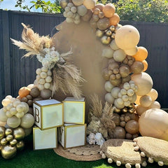 Boho Brown Balloon Wreath Set with Matte Golden Cream Coffee Balloon Arch