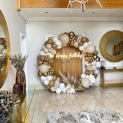 Boho Brown Balloon Wreath Set with Matte Golden Cream Coffee Balloon Arch