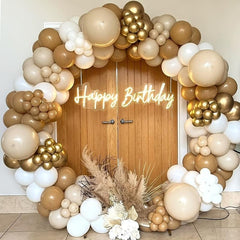 Boho Brown Balloon Wreath Set with Matte Golden Cream Coffee Balloon Arch