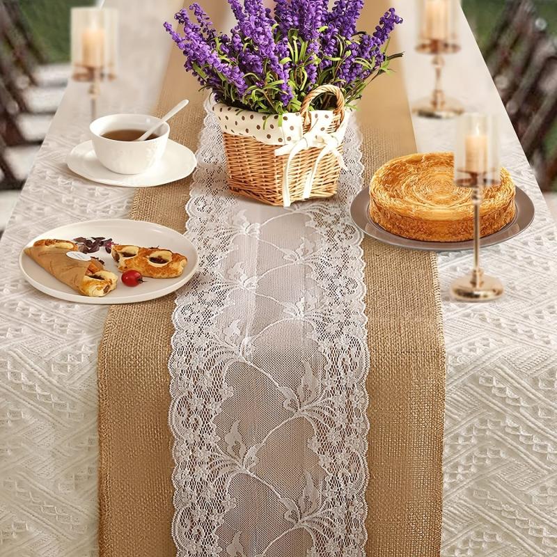 Burlap Lace Table Runner 30x274cm Rustic Wedding Decor