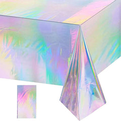 Iridescent Plastic Tablecloth Disposable Laser Rectangle Table Cover Holographic