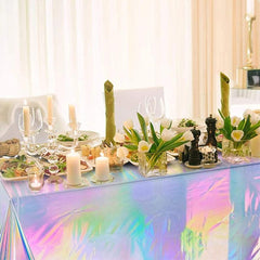 Iridescent Plastic Tablecloth Disposable Laser Rectangle Table Cover Holographic