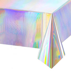 Iridescent Plastic Tablecloth Disposable Laser Rectangle Table Cover Holographic