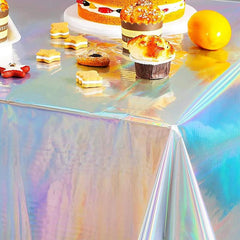 Iridescent Plastic Tablecloth Disposable Laser Rectangle Table Cover Holographic