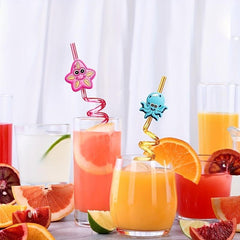 20pcs Sea Animal Curved Straws for Summer Parties