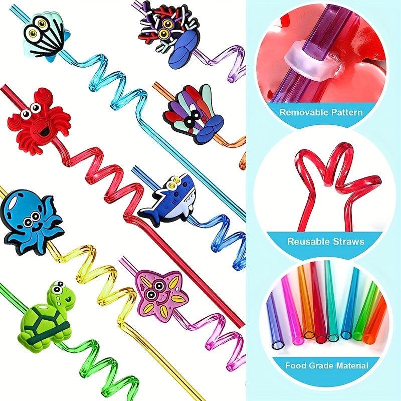 20pcs Sea Animal Curved Straws for Summer Parties