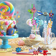 20pcs Sea Animal Curved Straws for Summer Parties
