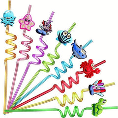 20pcs Sea Animal Curved Straws for Summer Parties