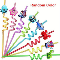20pcs Sea Animal Curved Straws for Summer Parties