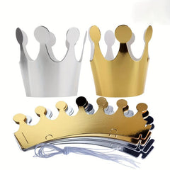 10pcs Golden & Silvery Cardboard Crown Birthday Hat - Party Decoration Gift