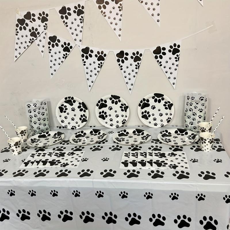 Pet Dog Claw Party Decoration Set Balloon Cup Plate Supplies