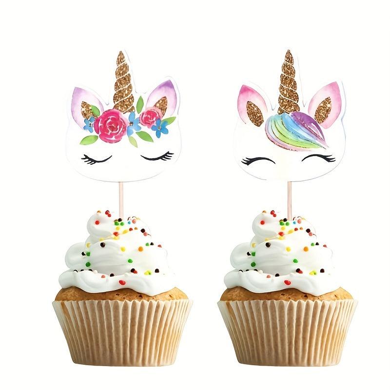 24pcs Unicorn Cake Flags Cupcake Topper Cake Decor Supplies