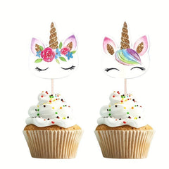 24pcs Unicorn Cake Flags Cupcake Topper Cake Decor Supplies