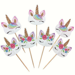 24pcs Unicorn Cake Flags Cupcake Topper Cake Decor Supplies