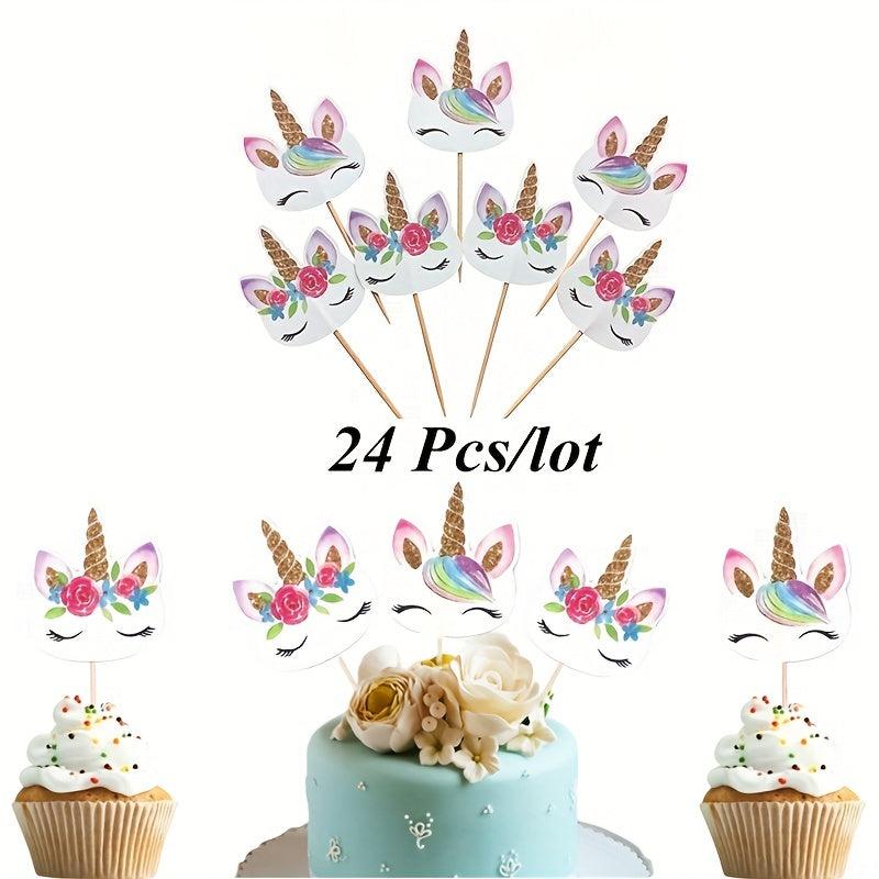 24pcs Unicorn Cake Flags Cupcake Topper Cake Decor Supplies