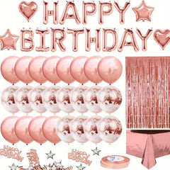 34pcs Rose Golden Birthday Party Decorations Set