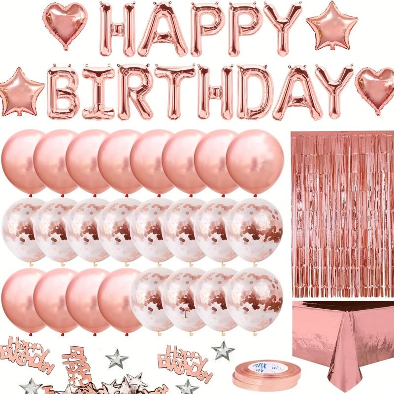 34pcs Rose Golden Birthday Party Decorations Set