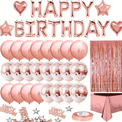 34pcs Rose Golden Birthday Party Decorations Set