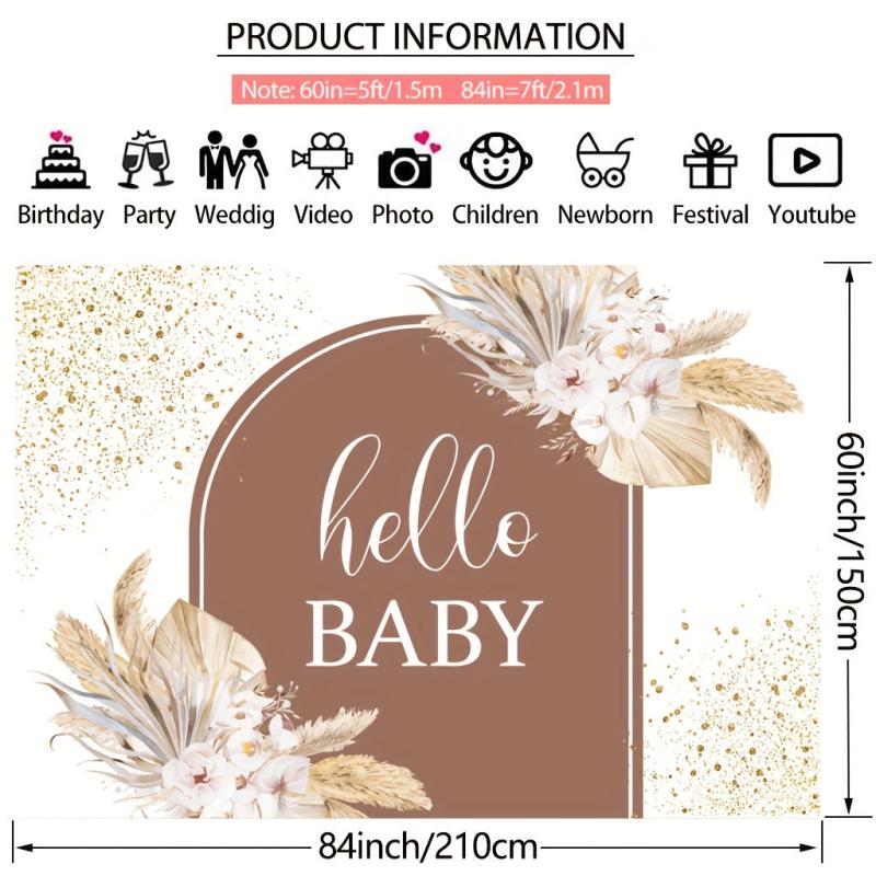 Glitter Boho Baby Shower Backdrop 7x5ft with Pampas Grass
