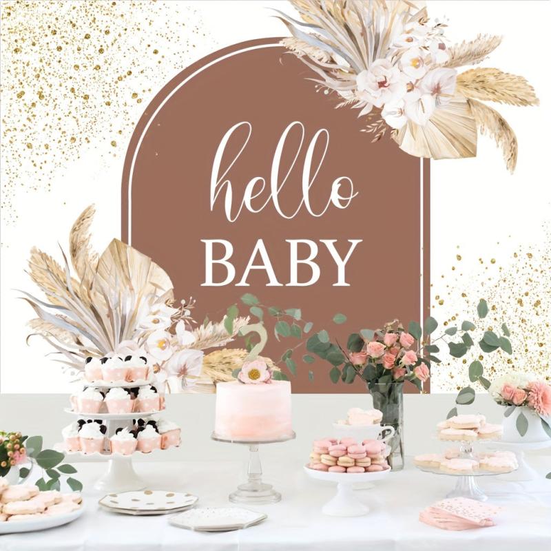 Glitter Boho Baby Shower Backdrop 7x5ft with Pampas Grass