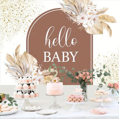 Glitter Boho Baby Shower Backdrop 7x5ft with Pampas Grass