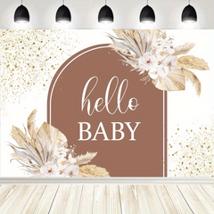 Glitter Boho Baby Shower Backdrop 7x5ft with Pampas Grass