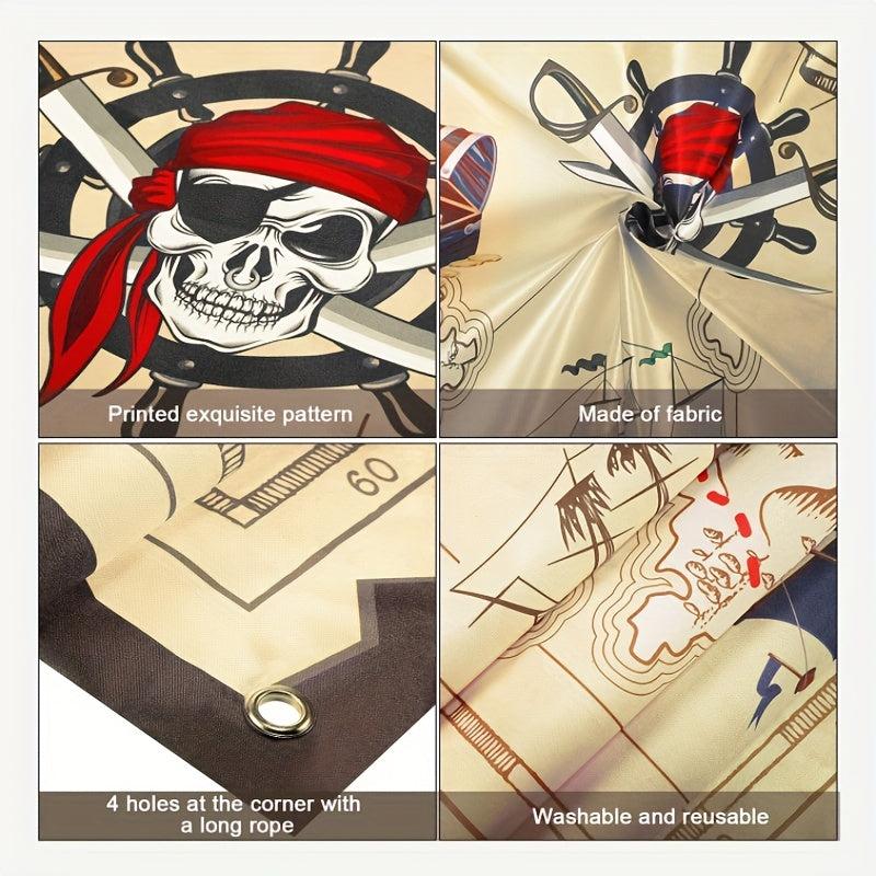 Pirate Adventure Sandbag Flag for Outdoor Games - Score Banner with Treasure Map