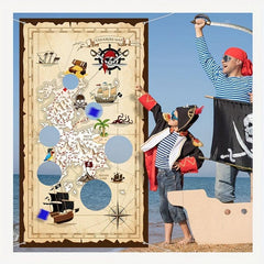 Pirate Adventure Sandbag Flag for Outdoor Games - Score Banner with Treasure Map