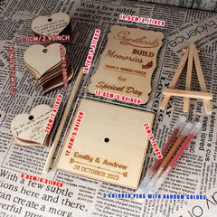 Wooden Wedding Guest Book with 73 Wood Hearts