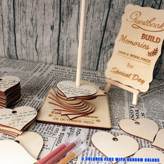 Wooden Wedding Guest Book with 73 Wood Hearts