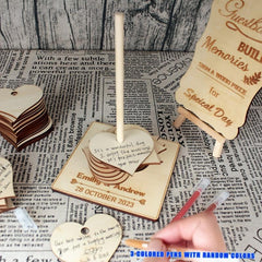 Wooden Wedding Guest Book with 73 Wood Hearts