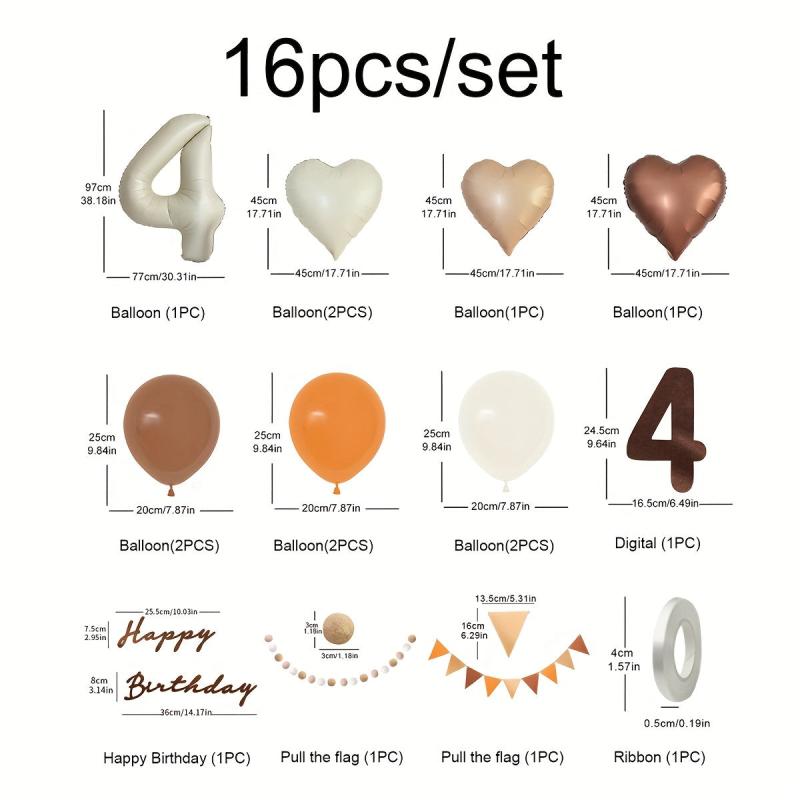 16pcs Retro Style Cream Birthday Balloon Number Love 1 9 Years Old