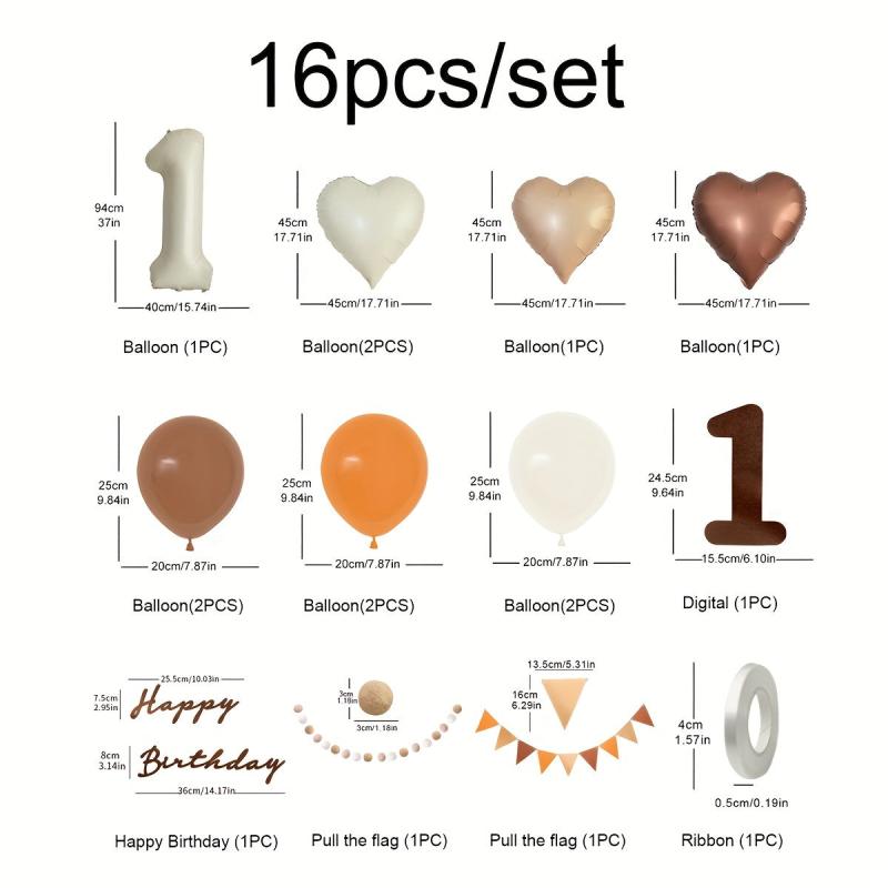 16pcs Retro Style Cream Birthday Balloon Number Love 1 9 Years Old