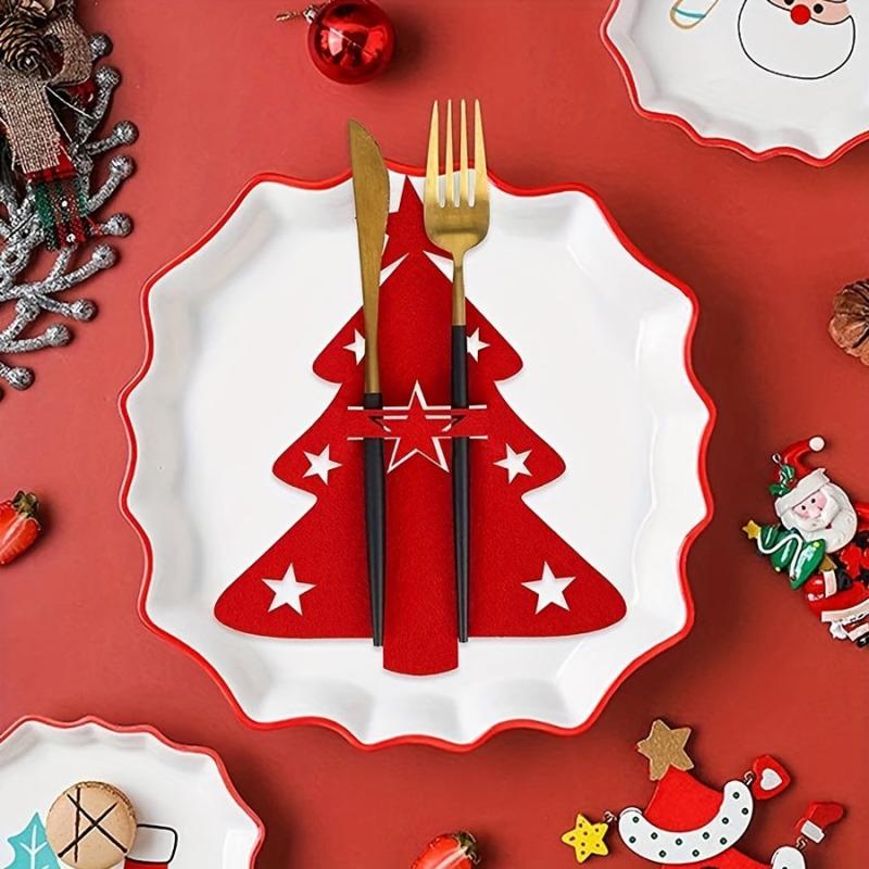 Portable Christmas Tree Cutlery Holder Bag Xmas Party Table Decor