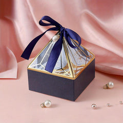 10pcs Wedding Candy Gift Box With Ribbons & Pearls - Party Supplies