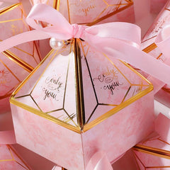 10pcs Wedding Candy Gift Box With Ribbons & Pearls - Party Supplies