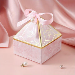 10pcs Wedding Candy Gift Box With Ribbons & Pearls - Party Supplies