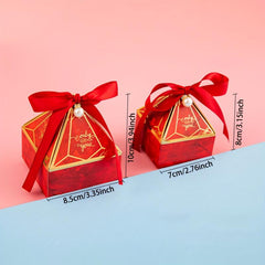 10pcs Wedding Candy Gift Box With Ribbons & Pearls - Party Supplies