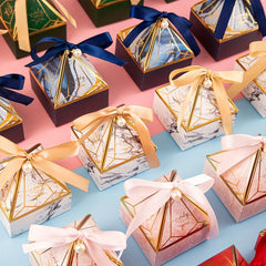 10pcs Wedding Candy Gift Box With Ribbons & Pearls - Party Supplies
