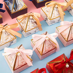 10pcs Wedding Candy Gift Box With Ribbons & Pearls - Party Supplies