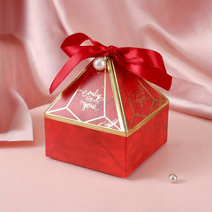 10pcs Wedding Candy Gift Box With Ribbons & Pearls - Party Supplies