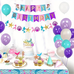 Mermaid Party Decorations Set with Banner Tablecloth Topper Balloons