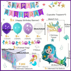 Mermaid Party Decorations Set with Banner Tablecloth Topper Balloons