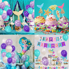 Mermaid Party Decorations Set with Banner Tablecloth Topper Balloons